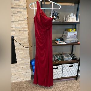 Azazie Jhene One Shoulder Floor Length Bridesmaid Dress - Burgandy